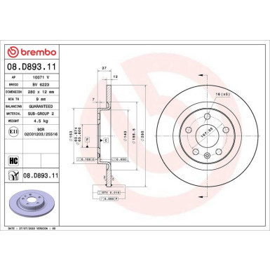 Brembo Bremsscheibe PRIME LINE - UV Coated 08.D893.11