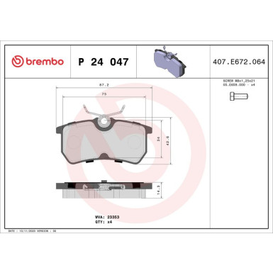 Brembo Bremsbelagsatz, Scheibenbremse PRIME LINE P 24 047