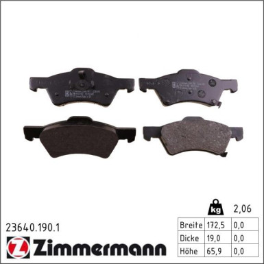 Zimmermann Bremsbelagsatz, Scheibenbremse 23640.190.1