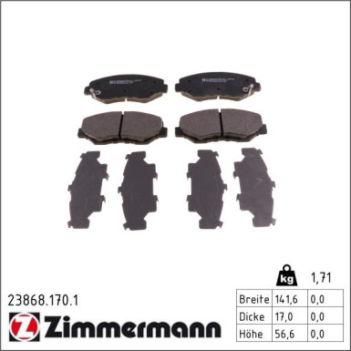 Zimmermann Bremsbelagsatz, Scheibenbremse 23868.170.1