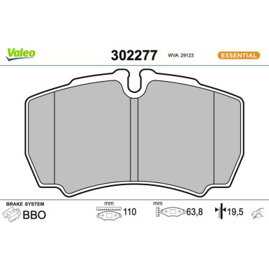 Valeo Bremsbelagsatz, Scheibenbremse ESSENTIAL 302277