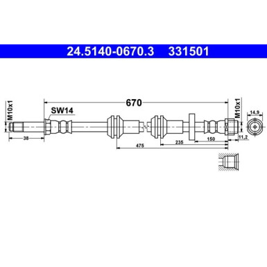 ATE | Bremsschlauch | 24.5140-0670.3