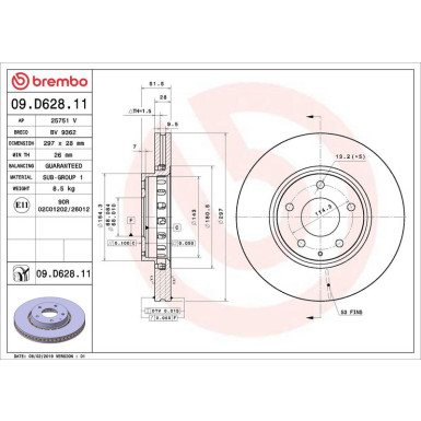 Brembo Bremsscheibe PRIME LINE - UV Coated 09.D628.11