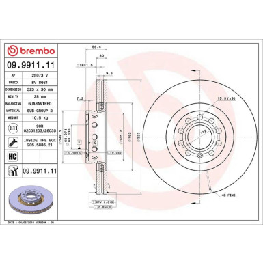 09.9911.11 Bremsscheibe PRIME LINE - UV Coated