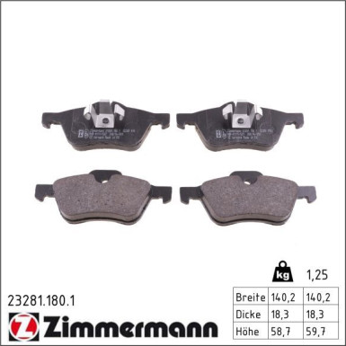 Zimmermann Bremsbelagsatz, Scheibenbremse 23281.180.1