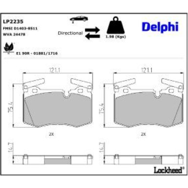 Delphi Bremsbelagsatz, Scheibenbremse LP2235