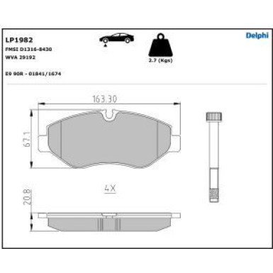 Delphi Bremsbelagsatz, Scheibenbremse LP1982