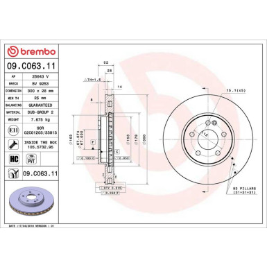 09.C063.11 Bremsscheibe PRIME LINE - UV Coated