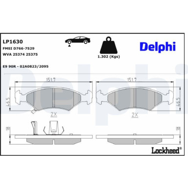Delphi | Bremsbelagsatz, Scheibenbremse | LP1630