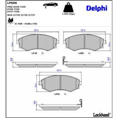 Delphi Bremsbelagsatz, Scheibenbremse LP606 Delphi Bremsbelagsatz, Scheibenbremse LP606