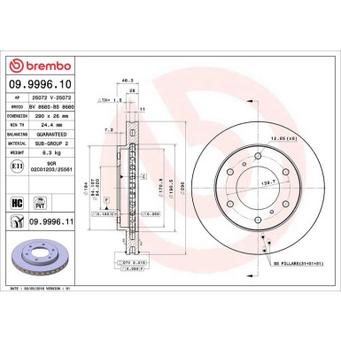 Brembo Bremsscheibe PRIME LINE - UV Coated 09.9996.11