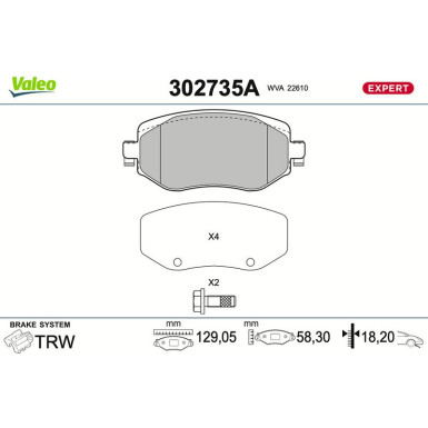 Valeo | Bremsbelagsatz, Scheibenbremse | 302735A