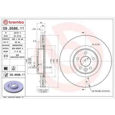 09.9586.11 Bremsscheibe PRIME LINE - UV Coated