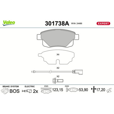 Valeo Bremsbelagsatz, Scheibenbremse EXPERT 301738A