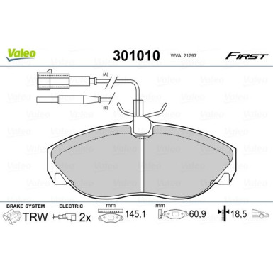 Valeo | Bremsbelagsatz, Scheibenbremse | 301010