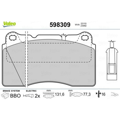 Valeo | Bremsbelagsatz, Scheibenbremse | 598309