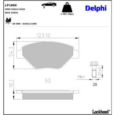 Delphi Bremsbelagsatz, Scheibenbremse LP1866