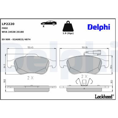 Delphi | Bremsbelagsatz, Scheibenbremse | LP2220