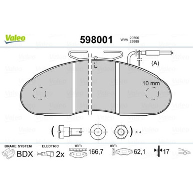 Valeo | Bremsbelagsatz, Scheibenbremse | 598001