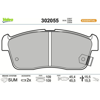Valeo Bremsbelagsatz, Scheibenbremse ESSENTIAL 302055