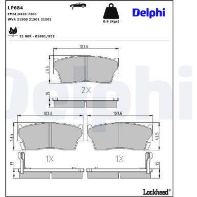 Delphi | Bremsbelagsatz, Scheibenbremse | LP684 Delphi | Bremsbelagsatz, Scheibenbremse | LP684