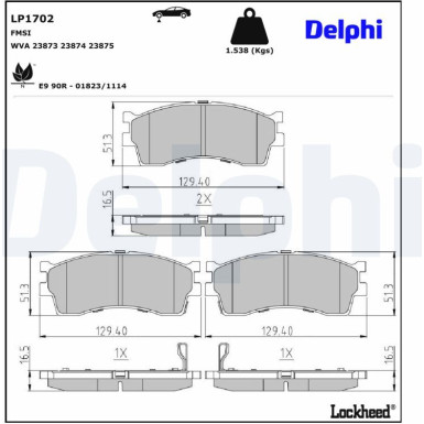Delphi | Bremsbelagsatz, Scheibenbremse | LP1702 Delphi | Bremsbelagsatz, Scheibenbremse | LP1702