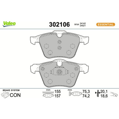 Valeo Bremsbelagsatz, Scheibenbremse ESSENTIAL 302106