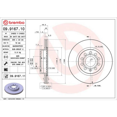 Brembo | Bremsscheibe | 09.9167.11