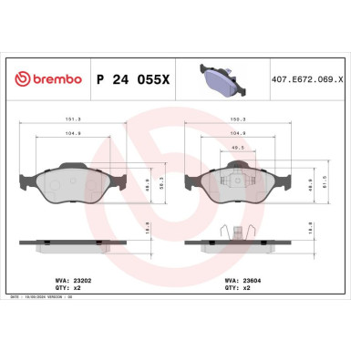 Brembo | Bremsbelagsatz, Scheibenbremse | P 24 055X Brembo | Bremsbelagsatz, Scheibenbremse | P 24 055X