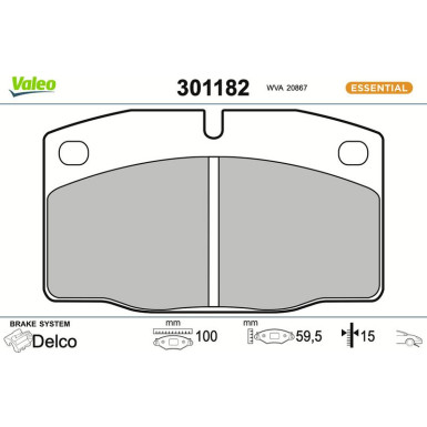 Valeo Bremsbelagsatz, Scheibenbremse ESSENTIAL 301182