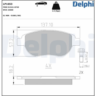 Delphi | Bremsbelagsatz, Scheibenbremse | LP1653