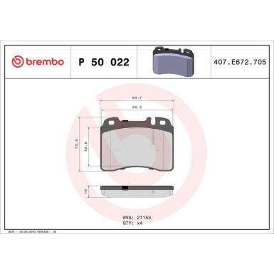 Brembo | Bremsbelagsatz, Scheibenbremse | P 50 022