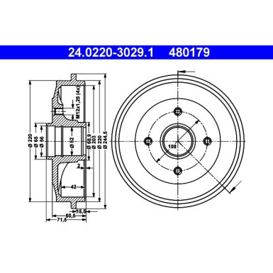 ATE | Bremstrommel | 24.0220-3029.1