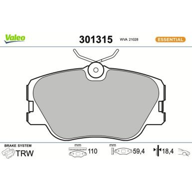 Valeo Bremsbelagsatz, Scheibenbremse ESSENTIAL 301315