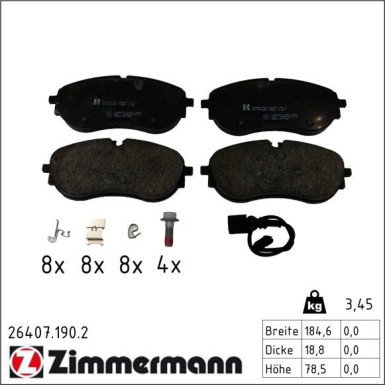 Zimmermann Bremsbelagsatz, Scheibenbremse 26407.190.2 Zimmermann Bremsbelagsatz, Scheibenbremse 26407.190.2