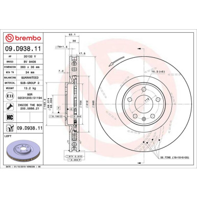 Brembo Bremsscheibe PRIME LINE - UV Coated 09.D938.11