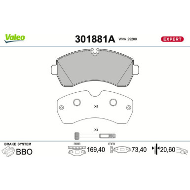 Valeo | Bremsbelagsatz, Scheibenbremse | 301881A