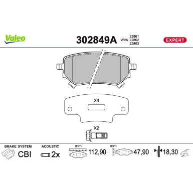 Valeo Bremsbelagsatz, Scheibenbremse EXPERT 302849A