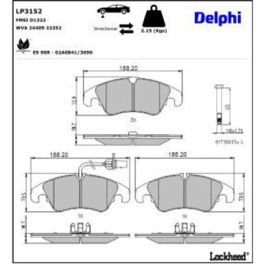 Delphi Bremsbelagsatz, Scheibenbremse LP3152 Delphi Bremsbelagsatz, Scheibenbremse LP3152