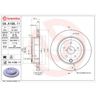 09.A198.11 Bremsscheibe PRIME LINE - UV Coated