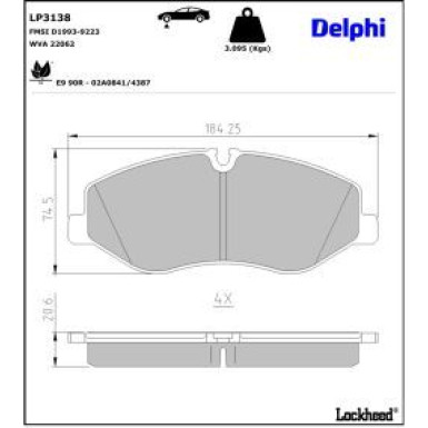 Delphi Bremsbelagsatz, Scheibenbremse LP3138