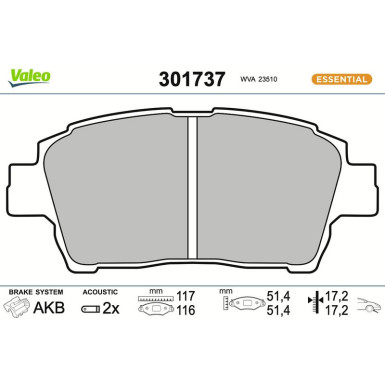Valeo Bremsbelagsatz, Scheibenbremse ESSENTIAL 301737