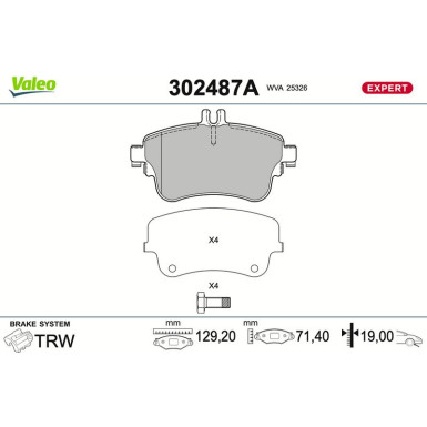 Valeo Bremsbelagsatz, Scheibenbremse EXPERT 302487A