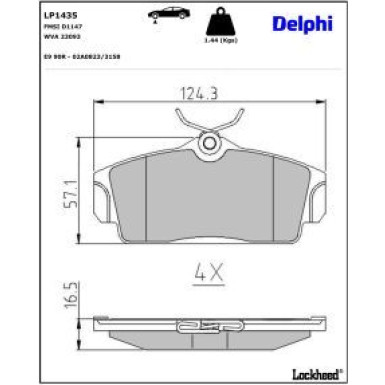 Delphi Bremsbelagsatz, Scheibenbremse LP1435