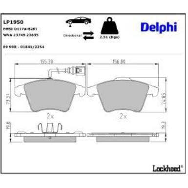 Delphi Bremsbelagsatz, Scheibenbremse LP1950