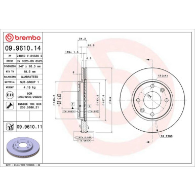 09.9610.11 Bremsscheibe PRIME LINE - UV Coated