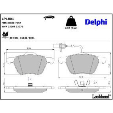 Delphi Bremsbelagsatz, Scheibenbremse LP1801 Delphi Bremsbelagsatz, Scheibenbremse LP1801