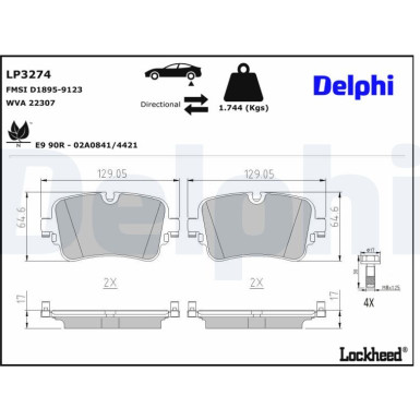 Delphi | Bremsbelagsatz, Scheibenbremse | LP3274