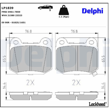 Delphi | Bremsbelagsatz, Scheibenbremse | LP1839