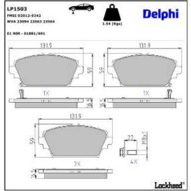 Delphi Bremsbelagsatz, Scheibenbremse LP1503